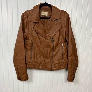 Women's Faux Leather Jacket Size Medium Universal Thread Brown Zip Collared